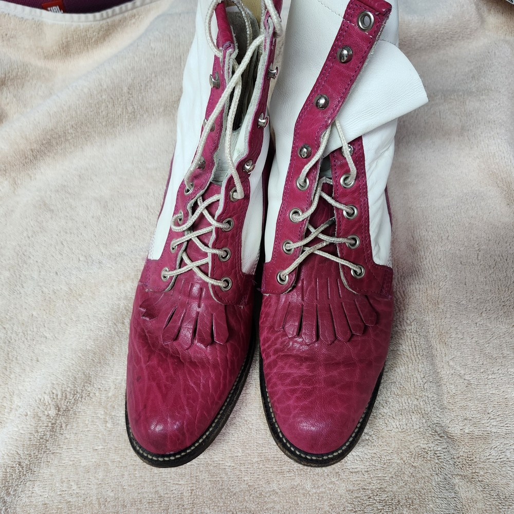 Vintage Women's Justin Pink and White Lacer Boots